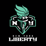 Ny liberty logo on a black background.