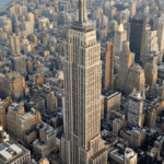 An aerial view of the empire state building in new york city.